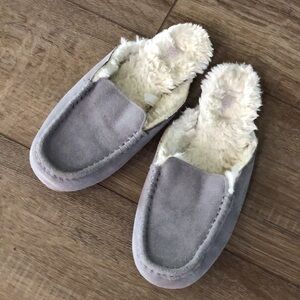 STARS ABOVE ‘Shae’ Genuine Suede Slide Moccasin Slippers - Light blue
